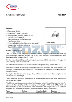 TLE4917 datasheet - Low Power Hall Switch