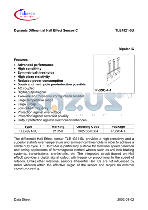 TLE4921-5U datasheet - Dynamic Differential Hall Effect Sensor IC