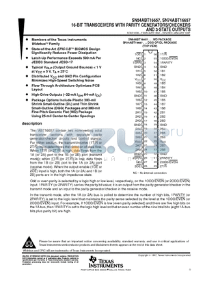 SN74ABT16657DLRG4 datasheet - 16-BIT TRANSCEIVERS WITH PARITY GENERATORS/CHECKERS AND 3-STATE OUTPUTS