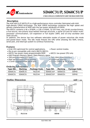 SD60C51 datasheet - CMOS SINGLE-COMPONENT 8-BIT MICROCOMPUTER