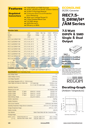 REC7.5-4815SRWH1 datasheet - 7.5 Watt DIP24 & SMD Single & Dual Output