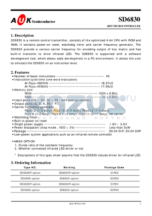 SD6830 datasheet - 4BIT MICROCONTROLLER