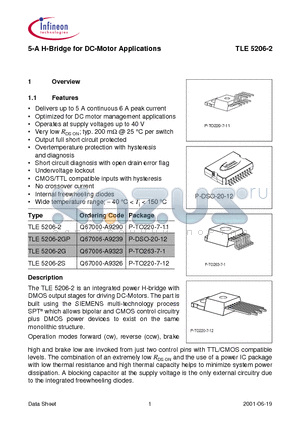 TLE5206-2 datasheet - 5-A H-Bridge for DC-Motor Applications