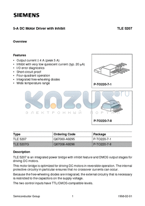 TLE5207 datasheet - 5-A DC Motor Driver with Inhibit