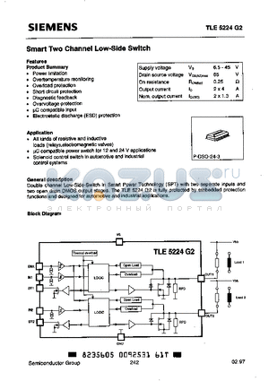 TLE5224G2 datasheet - SMART TWO CHANNEL LOW-SIDE SWITCH