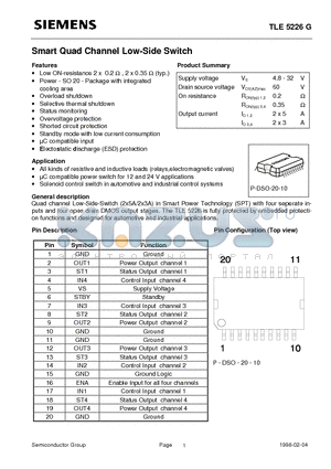 TLE5226G datasheet - Smart Quad Channel Low-Side Switch