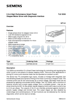 TLE5250 datasheet - 2.5-A High Performance Smart Power Stepper-Motor Driver with Diagnostic Interface