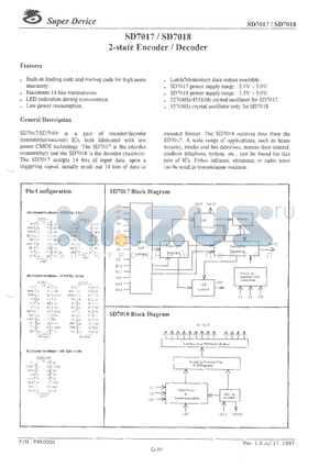 SD7017 datasheet - 2-STATE ENCODER / DECODER