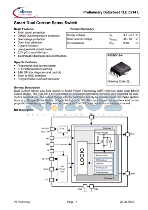 TLE6214L datasheet - Smart Dual Current Sense Switch