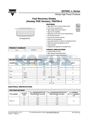 SD703C12S30L datasheet - Fast Recovery Diodes (Hockey PUK Version), 700/790 A