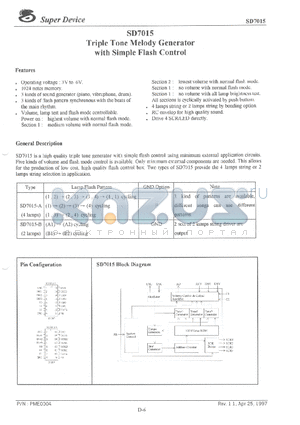 SD7015 datasheet - Triple Tone Melody Generator With Simple Flash Control