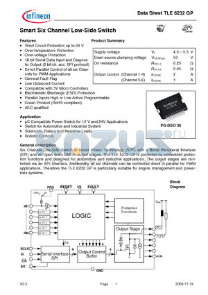 TLE6232GP datasheet - Smart Six Channel Low-Side Switch