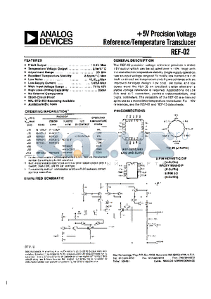 REF-02 datasheet - 5V Precision Voltage Reference/Temperature Trangsducer