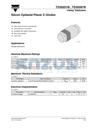 TZQ5221B datasheet - Silicon Epitaxial Planar Z-Diodes