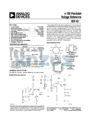 REF01 datasheet - 10V Precision Viltage Reference