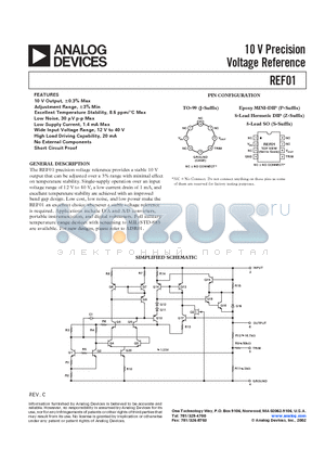 REF01 datasheet - 10 V Precision Voltage Reference