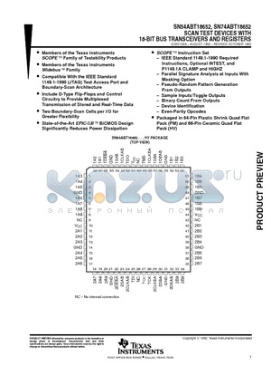 SN74ABT18652 datasheet - SCAN TEST DEVICES WITH 18-BIT BUS TRANSCEIVERS AND REGISTERS
