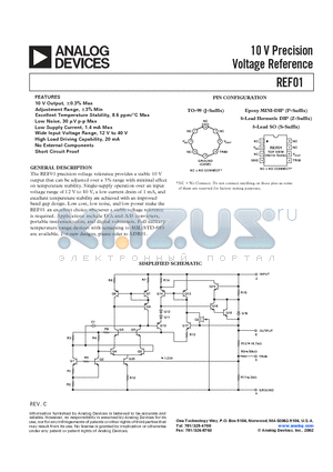 REF01AZ datasheet - 10 V Precision Voltage Reference