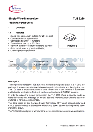 TLE6258 datasheet - Single-Wire-Transceiver