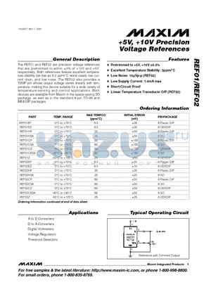 REF01CSA datasheet - 5V, 10V Precision Voltage References