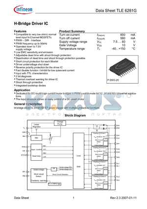 TLE6281G datasheet - H-Bridge Driver IC Adjustable dead time with shoot through protection