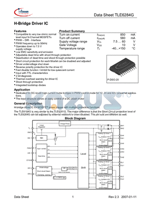 TLE6284G datasheet - H-Bridge Driver IC Deactivation of dead time and shoot through protection possible