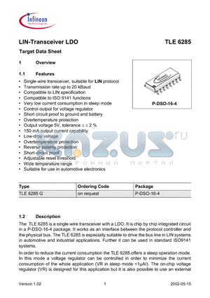 TLE6285G datasheet - LIN-Transceiver LDO