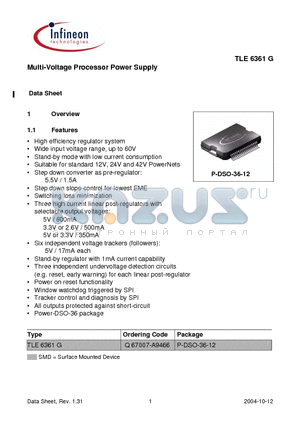 TLE6361G datasheet - Multi-Voltage Processor Power Supply