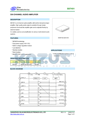 SD7401 datasheet - SIX-CHANNEL AUDIO AMPLIFIER