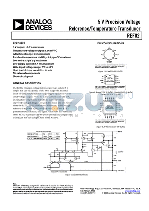 REF02 datasheet - 5 V Precision Voltage Reference/Temperature Transducer