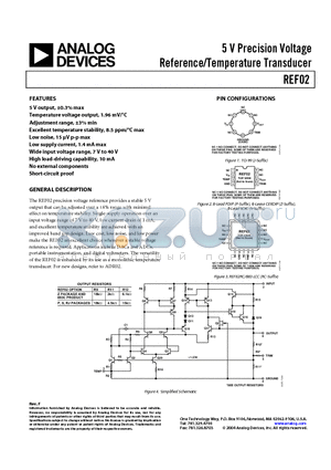 REF02AJ/883C datasheet - 5 V Precision Voltage Reference/Temperature Transducer