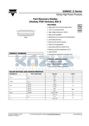 SD803C08S10C datasheet - Fast Recovery Diodes (Hockey PUK Version), 845 A