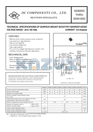 SD8100D datasheet - TECHNICAL SPECIFICATIONS OF SURFACE MOUNT SCHOTTKY BARRIER DIODE VOLTAGE RANGE - 20 to 100 Volts
