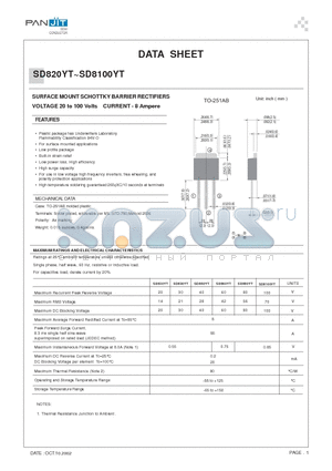 SD8100YT datasheet - SURFACE MOUNT SCHOTTKY BARRIER RECTIFIERS(VOLTAGE 20 to 100 Volts CURRENT - 8 Ampere)