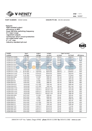 VCD40-D12-S15 datasheet - DC/DC converter