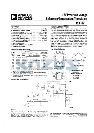 REF02DP datasheet - 5V Precision Voltage Reference/Temperature Trangsducer