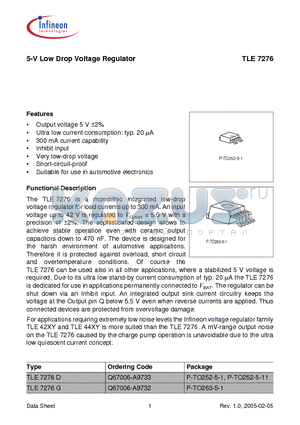 TLE7276G datasheet - 5-V Low Drop Voltage Regulator