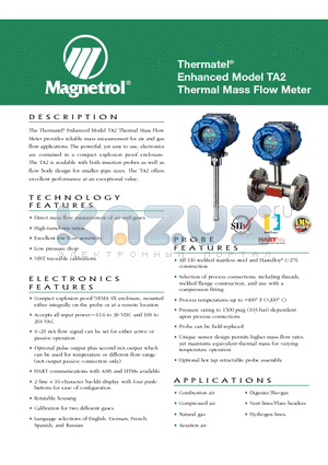 TA2-A000-030 datasheet - Thermatel^ Enhanced Model TA2 Thermal Mass Flow Meter