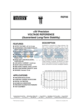 REF05 datasheet - 5V Precision VOLTAGE REFERENCE (Guaranteed Long-Term Stability)
