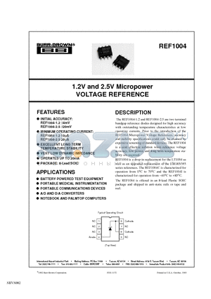 REF1004C-1.2/2K5 datasheet - 1.2V and 2.5V Micropower VOLTAGE REFERENCE