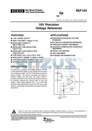 REF102AP datasheet - 10V Precision Voltage Reference