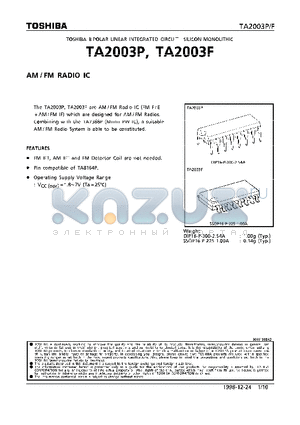 TA2003 datasheet - AM/FM RADIO IC