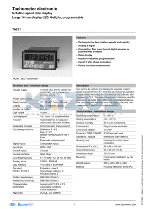 TA201.001AXA1 datasheet - Tachometer electronic