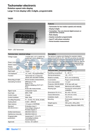 TA201.002AXA1 datasheet - Tachometer electronic