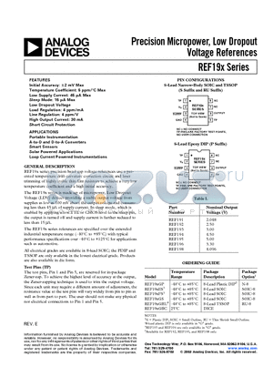 REF191 datasheet - Precision Micropower, Low Dropout Voltage References