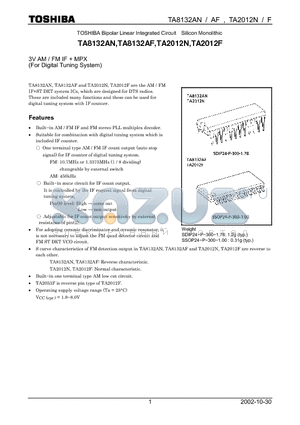 TA2012F datasheet - 3V AM / FM IF  MPX (For Digital Tuning System)