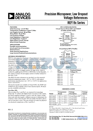 REF192 datasheet - Precision Micropower, Low Dropout Voltage References