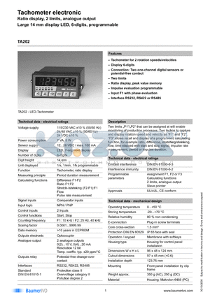 TA202.003AXA1 datasheet - Tachometer electronic