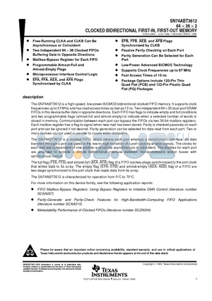 SN74ABT3612 datasheet - 64  36  2 CLOCKED BIDIRECTIONAL FIRST-IN, FIRST-OUT MEMORY