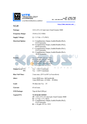 VCJ5-QAB-156M25 datasheet - 14.0 x 8.9 x 4.5 mm 6 pin J - lead Ceramic SMD